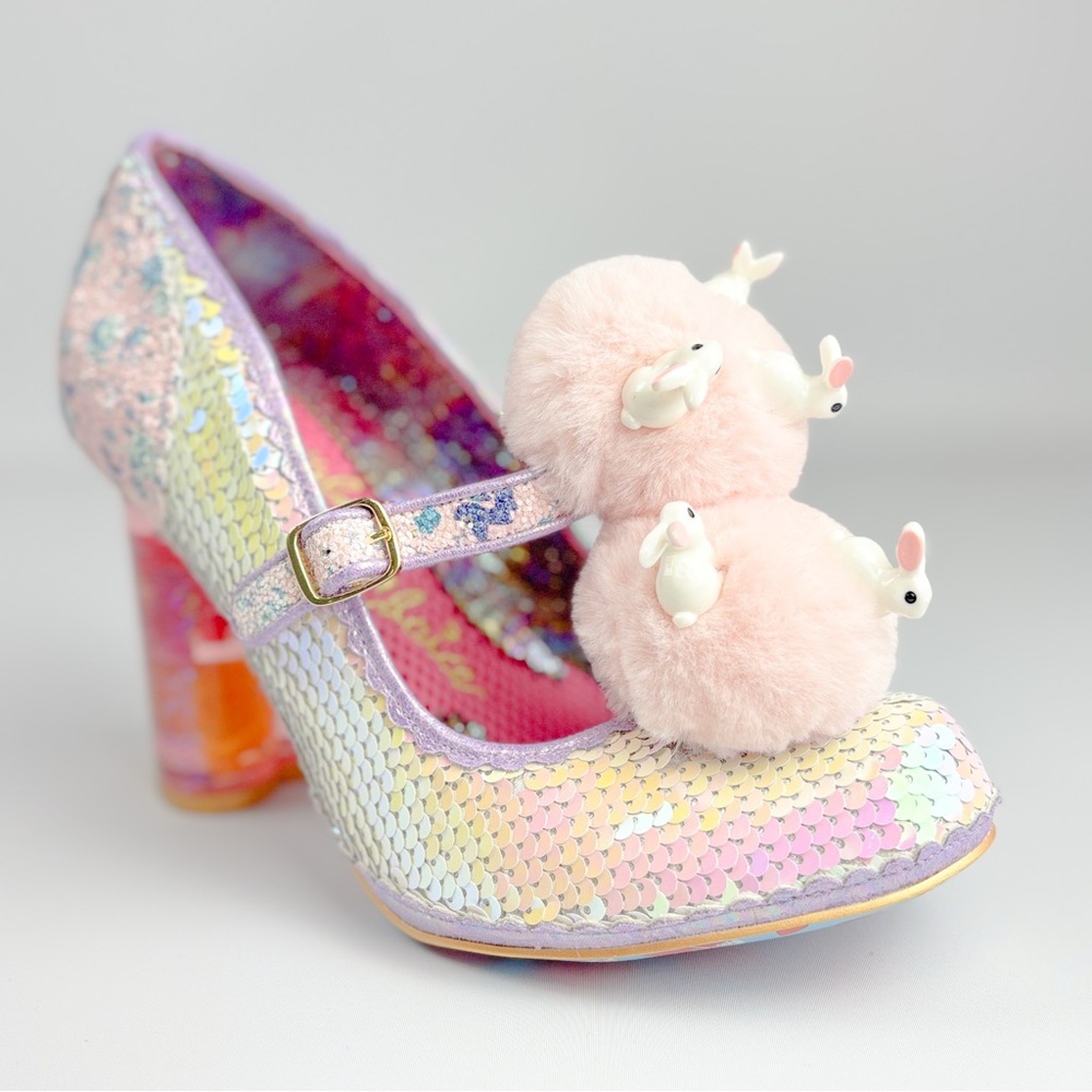 Irregular Choice Luce Mia Pink Rabbit Pom Heels – Size 38  – Iridescent - Picture 4 of 8